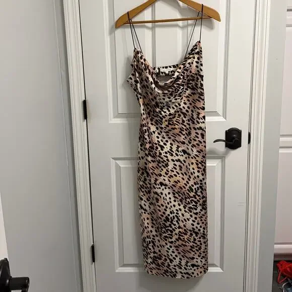 GOOD AMERICAN Leopard Print Strappy Slip  MIDI Dress Size 4 - Picture 2 of 5